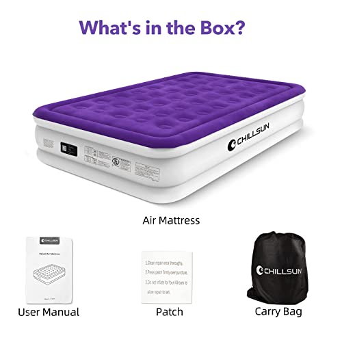 CHILLSUN 16" Queen Air Mattress with Built-in Pump, Fast Inflation/Deflation for Camping, Home, Guests - Purple, Carry Bag - Thumbnail 7