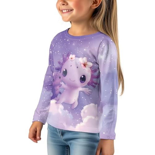 Image of Girls Cartoon Print Long Sleeve Graphic Tee Casual Crew Neck T-Shirts for 3-16 Years Little Girls