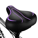 BLUEWIND Most Comfortable Bicycle Seat, Bike Seat Replacement with Dual Shock Absorbing Ball Wide Bike Seat Memory Foam Bicycle Gel Seat with Mounting Wrench(Purple)