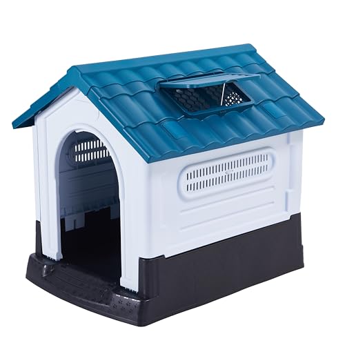 Lanco – Zwinger für große Hunde mit verstellbarem Dach. Innen- und Außenbereich mit Belüftung. Widerstandsfähiges Material. 105x89x98cm. Blau und weiß.