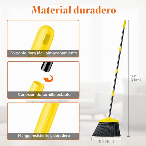Miniatura 3 de Lifewit Escoba Exterior 135cm, Escoba Jardin Con Mango Largo Ajustable, Escobas Plegable Para Barrer Para Limpiar Suelos, Garajes, Jardines Y Patios, Amarillo, 1 Pieza