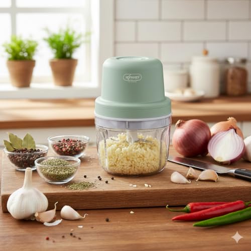 Processador de Alimentos Elétrico e Compacto, Moedor, Triturador, 350ml Capacidade, Lâmina Tripla Inox, Design Moderno, Trava de Segurança, Lavável em Lava-Louça Recarregável Bateria Dura Muito