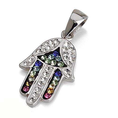 Pendentif Hamsa en argent 925 multicolore, le cadeau idéal avec chaîne #54