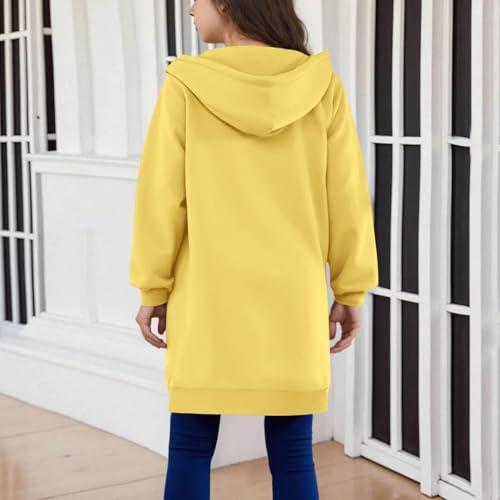 Girls Long Hooded Jacket Sweatshirts Coat Solid Color Zip Up Hoodie Outerwear Clothes Tops Fall Winter Clothes2