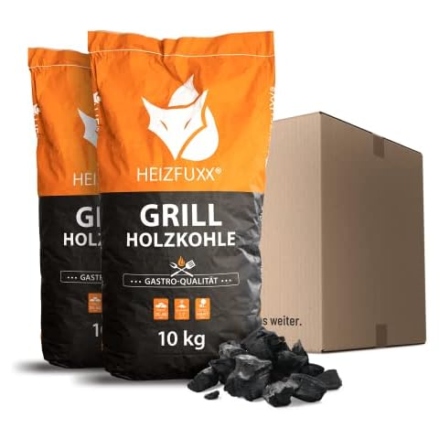 HEIZFUXX Grillholzkohle Hartholz BBQ Gastro Restaurant Grill Smoker Steakhouse Kohle Premium 10kg x 2 Sack 20kg / 1 Karton Paligo Cover