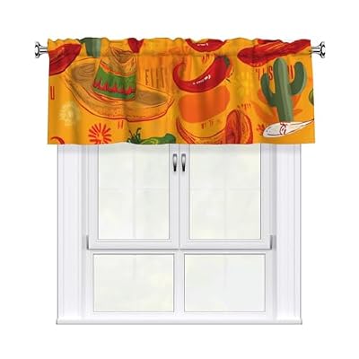 FHEDVBN Cactus Hat and Chili Pepper Curtain Valance for Windows, Rod Pocket Drape Valences Window Treatments 1 Panel Blackout Short Curtains for Kitchen Bathroom Bedroom Home Decor 54x18 Inch