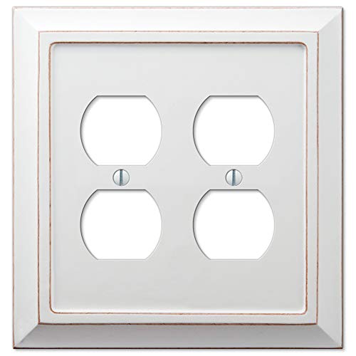 Amerelle 4040DDDW Savannah Wallplate, 2 Duplex Outlet, Wood, Distressed White, 1-Pack
