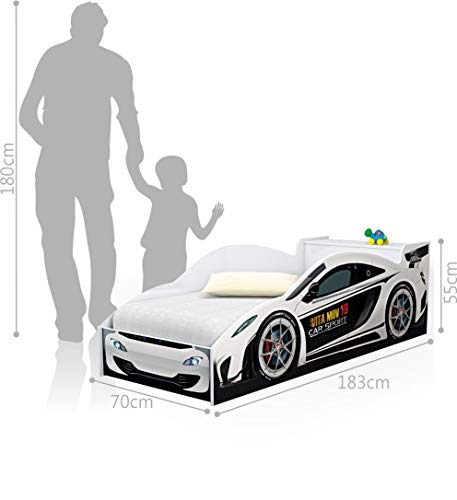 Cama Carro com Baú Infantil Branco com Colchão
