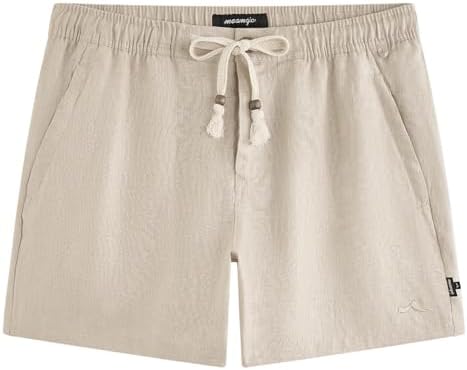 maamgic Men's 100% Linen Casual Shorts, Breathable Summer Beach Shorts
