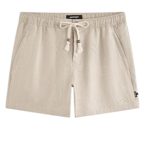 maamgic Mens 100% Linen Casual Shorts Breathable Summer Beach Shorts