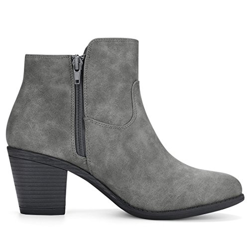 Allegra K Allegra K Women's Round Toe Chunky Heel Zipper Gray Ankle Boots 6.5 M US