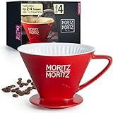 Moritz & Moritz Kaffeefilter Porzellan Größe 4 – Kaffeefilter Wiederverwendbar – kompatibel mit Melitta Filtertüten 1x4 – Kaffee Filteraufsatz für 2-4 Tassen - inklusive 10x Papierfilter - rot