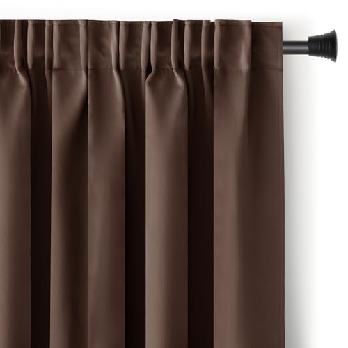 RESTILO Blackout Rideau occultant Galon Fronceur 140 x 245 cm 1 pièce Chocolat Rideau décoratif Opaque pour fenêtre