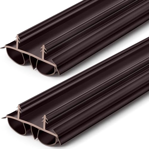 Pushglossy 2 Pcs 32" Double Bubble Kerf Door Sweep 1-3/4" Wide Vinyl Weatherstrip Seal for Exterior Doors, Energy Efficient Draft Stopper, Easy Slide in Installation(Brown) by Pushglossy - Used condition - US$25.09