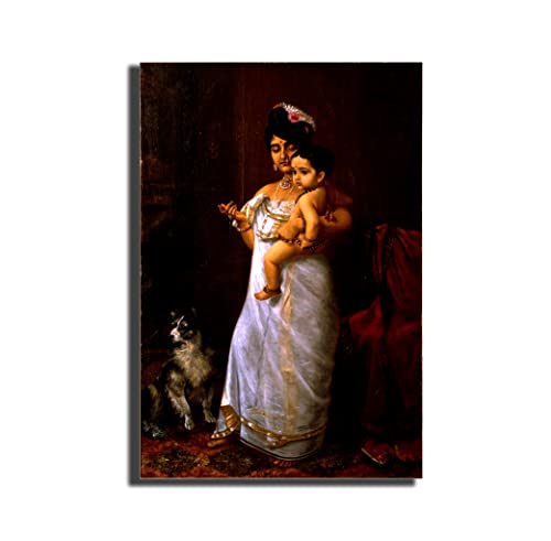 Image of Sikhash Raja Ravi Varma Canvas Paintings Classic Art, Indian Art, Famous Artist, Wall Painting for Living Room, Bedroom, Unframed, Multicolor Fabric - 23x15 inches (58x38 cms, Here Comes Papa)