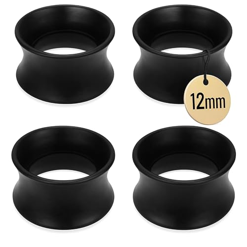 Fellisimo 4x Silikon Ohr Tunnel 12 mm, 6mm, 8mm, 10mm – Schwarz – Weicher Silikon Plug/Tunnel – Komfort, Stabiler Halt, Pflegeleicht – für Geweitete Ohren – Double Flared (Schwarz 12mm)