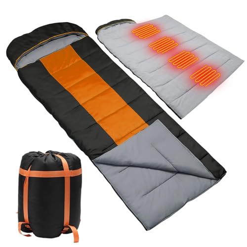 Longzhuo Heated Sleeping Bags for Adults Kids - Portable USB Power Warm Sleeping Bag for Camping with 4 Heating Zones, Cold Weather Sleeping Bag for All Season Camping Hiking Backpacking