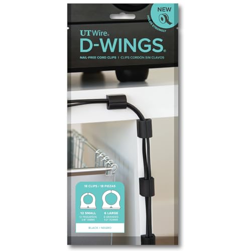 UT Wire D-Wings Cord Clip Nail-Free Solution Assorted Size Kit, Black (Set of 18)