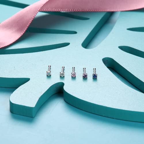 FINREZIO 16Pcs 20G Nose Rings Studs Surgical Steel Nose Nostril CZ & Opal Inlaid 2MM Screw L Shaped Bone Nose Piercing Jewelry for Women Men