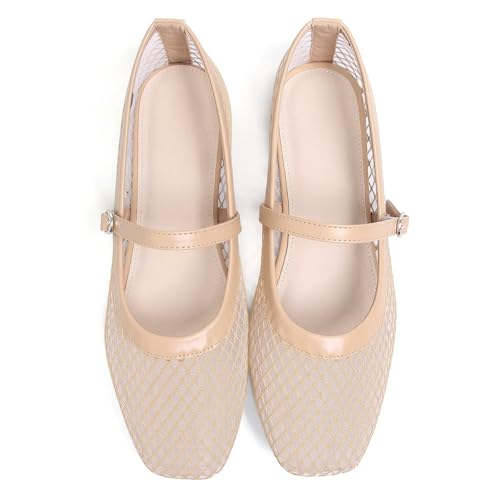 Image of TN TANGNEST Leather Flats for Women Retro Mary Jane Flats | Comfortable Square Toe Slip On Flats with Buckle Strap, Soft Work Flats Office Shoes