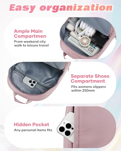 Image of Small Gym Backpack for Women, Office-to-Gym Casual Daypack with Shoe Compartment, Lightweight Water Resistant Small-Size Bag, Clean Fit Style Work Backpack for Daily Use, Pink