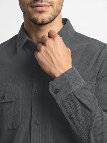 Image of Urbano Fashion Men's Corduroy Full Sleeve Regular Fit Solid Overshirt with Utility Pockets