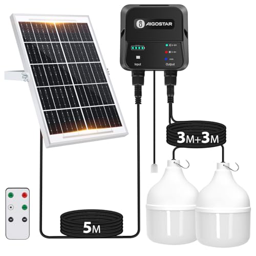 Aigostar- Luz LED Solar Exterior 70W, con Mando a Distancia y Caja de Almacenamiento de Energía, Cable de 11M, IP65 Impermeable, Lámpara Solar Exterior para Interior, Jardín, Cochera, Camping, Pesca