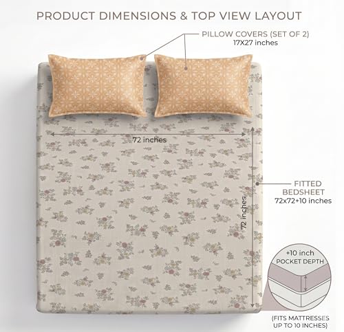 Image of BSB HOME 240 TC Cotton Feel Fitted Bedsheet for Double Bed, All-Round Elastic Deep Pocket, Soft Breathable Wrinkle Resistant & Skin Friendly Bed Sheet, Easy Care, 72 x 72 + 10 Inches - Muted Amber