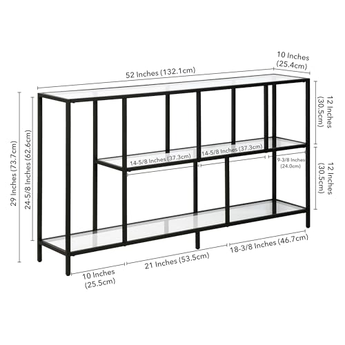 Image of Henn&Hart 52 inch Wide Rectangular Console Table with Glass Shelves in Blackened Bronze, for Home Office, Living Room