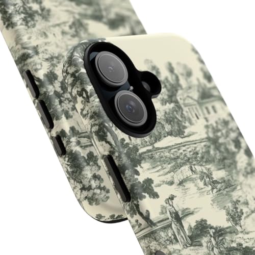 Coque iPhone 16 rigide mate verte anti-trace motif champêtre