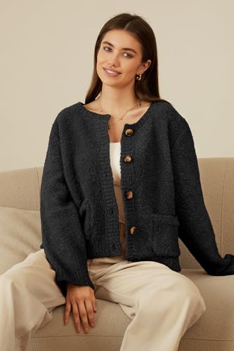 Image of Arach&Cloz Women's Open Front Cardigan Sweaters Fall Fashion Button Down Knit Chunky Outwear Coats with Pockets
