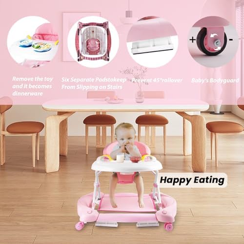 Miniatura 7 de Boyro Baby Andador de bebé 5 en 1, andadores de bebé para niños y niñas de 6 a 12 meses, caminador de actividad plegable, andador infantil con