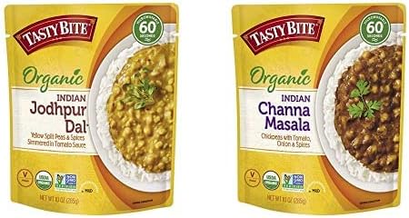 Tasty Bite Lentejas indias Jodhpur (10 onzas, paquete de 6) + plato principal indio Channa Masala (60 onzas, paquete de 6)  Apto para microondas,