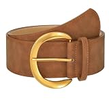 JASGOOD Ceinture Large Femme Cuir Ceinture en Suède Épaisse avec Boucle Dorée Vintage Accessoire Mode pour Robe,Marron,Taille 79 88 cm(Longueur 115 cm)
