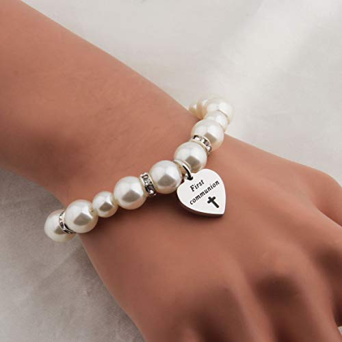 Aktap Christening Gifts First Communion Bracelet Goddaughter Pearl Bracelet With Cross Charm (First Communion Bracelet) #TOP5