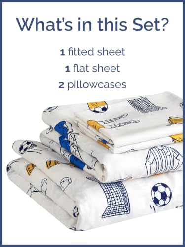 Image of Kids Queen Size Soccer Bed Sheets - 4 Piece Kids Soccer Sheet Set - Sporty Game Day Bedding - Ultra-Soft, Cute & Cozy - Breathable & Machine Washable - Goal Bed Set for Boys, Girls, Teens & Toddlers