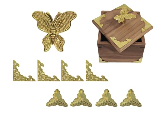 DAZIMOU Retro Brass kit, Including Animal Handle, Corner Protector, Decorative Iron Sheet, with Screws, Suitable for DIY and Decorating Jewelry Boxes, Box not Included (Butterfly-S)
