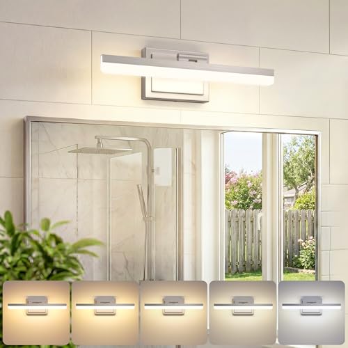 Image of VOLISUN Modern Bathroom Vanity Light 15.7 inch, Rotatable, 20W Dimmable 5CCT Led Bathroom Light Fixture Over Mirror, Brushed Nickel Bar Vanity Light for Bathrooms Mirror Restroom-ETL Certificated