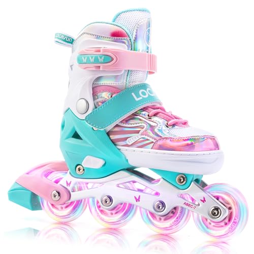 Locavun Inliner Kinder 4 Größen Verstellbare Inline Skates für Mädchen Größe 26-29 29-34 30-35 Inlineskates mit 82A PU Rollen Rollerskates