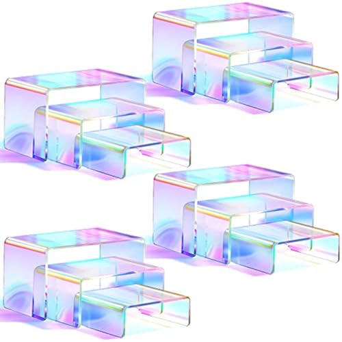 Queekay Iridescent Acrylic Display Risers, 3 Tier Rainbow, 6 Pieces