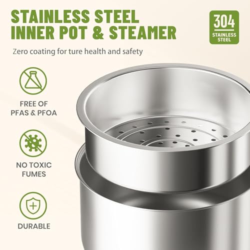 Image of 20 Cup Cooked (10 cup uncooked) Rice Cooker with 8 Functions, Healthy Cooking Stainless Steel Pot & Steamer, Removable Inner Cover, Stainless Steel Silver
