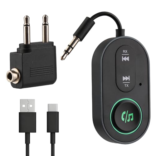 2025 Upgraded Bluetooth 5.3 Transmitter Receiver, 2 in 1 Wireless Airplane Bluetooth Adapter, Aux Bluetooth Transmitter Receiver 3.5mm, AUX Travel Audio Adapter for TV Airpods Car Airplane