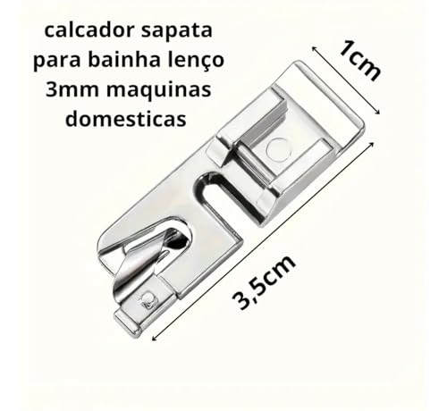 Calcador para bainha Fina 3mm Sapata para máquina de costura Sapatilhas para bainhas lenço Acessório