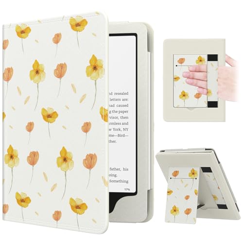 Image of MoKo Case for 7 inch /6.8 inch Kindle Paperwhite(12th /11th Generation-2024 /2021) and Kindle Colorsoft Signature Edition,Slim PU Shell Cover Case with Auto-Wake /Sleep for Kindle Paperwhite 2024,Flowers on White