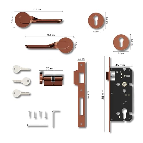 Image of GLOXY Mortise Locks for Main Door, Mortise Door Lock, Door Set with 3 Brass Keys, Bedroom Door Lock, Handle Lock for Homes, Balcony| Rose Gold Finish (2 Years Warranty, Pack of 1)