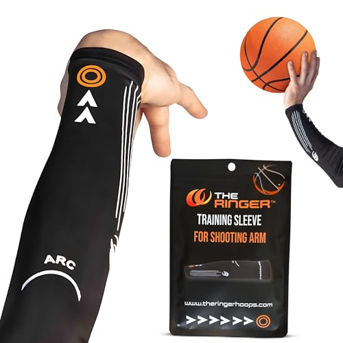 The Ringer Hoops Basketball Sleeve Basketball Shooting Trainer Arm Sleeve Shot Trainer with Marked Lines Compression Shooting Sleeve Basket ball for Perfect Form (Youth)