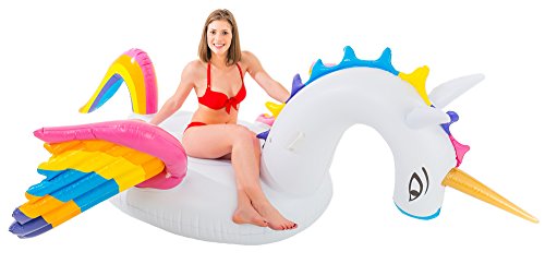 Preisvergleich Produktbild Aufblasbare Einhorn Luftmatratze XXL Unicorn Badeinsel Matratze 250 x 250 cm