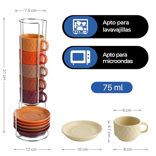 Miniatura 5 de Miamio - Juego De Tazas De Espresso De 6 X 75 Ml Tazas De Espresso Con Patrón De Diamante De Cerámica - Colección Palmanova Magma Edition