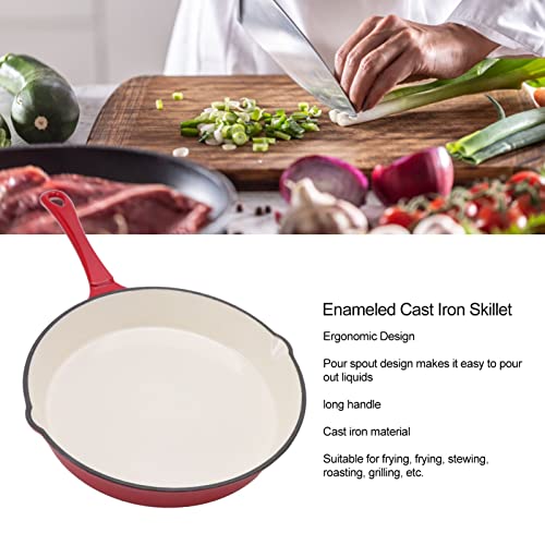 Xiuganpo Emaillierte Bratpfanne aus Gusseisen, Lang, Ergonomisches Design Zum Braten in der Küche, Kochen für Alle Kochtechniken