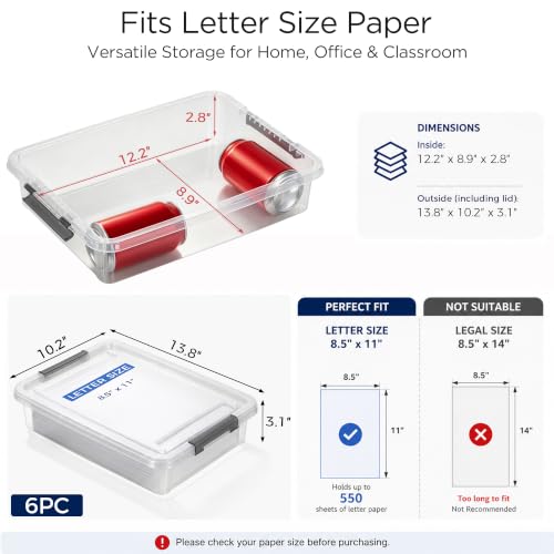 Image of Citylife 6 PCS Clear Plastic Container Clip Box with Latching Lids, Stackable Document Paper Protectors Organizer Container for Office, Home, and School Supplies